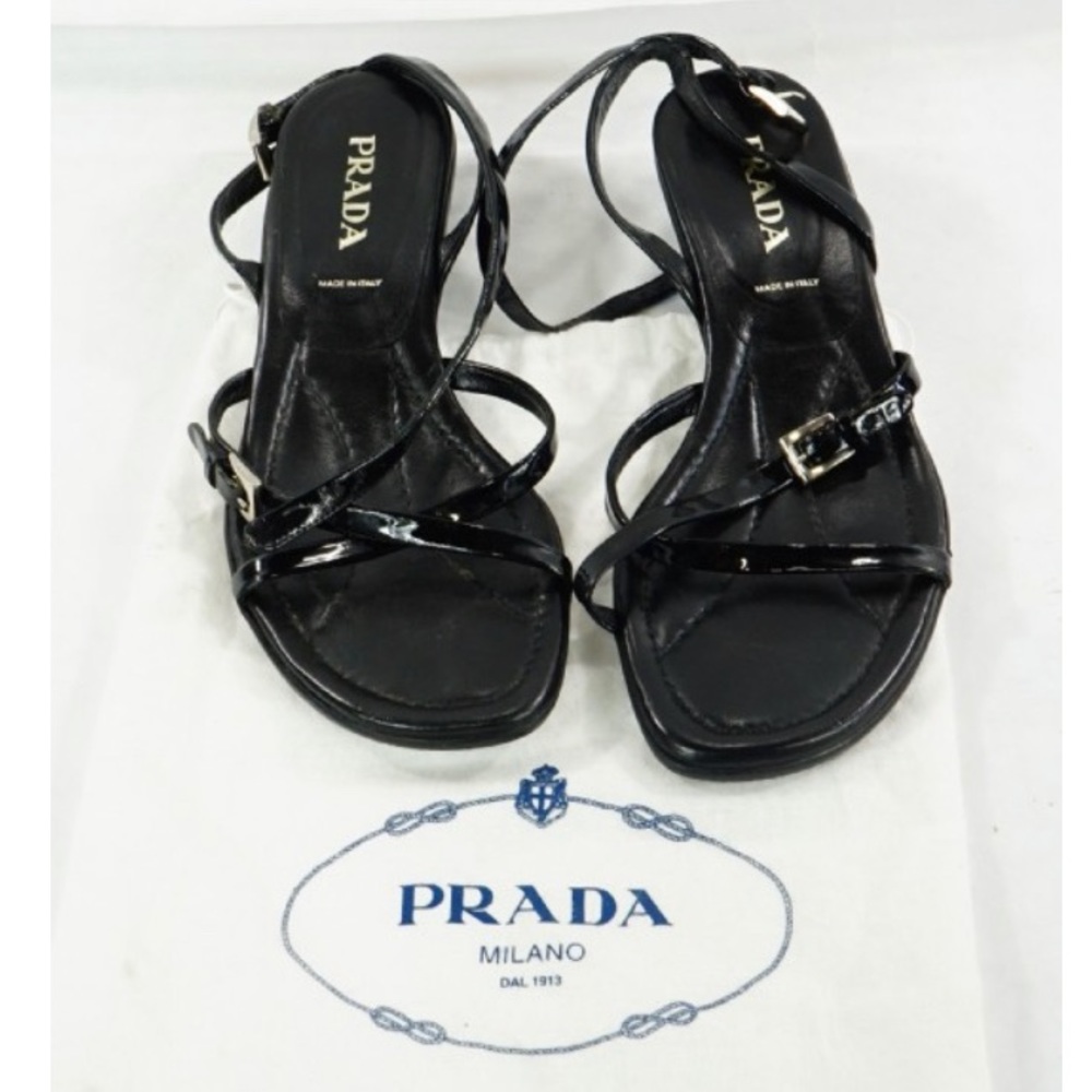 Black Prada Strappy Sandals w Kitten Heel Sz 6.5